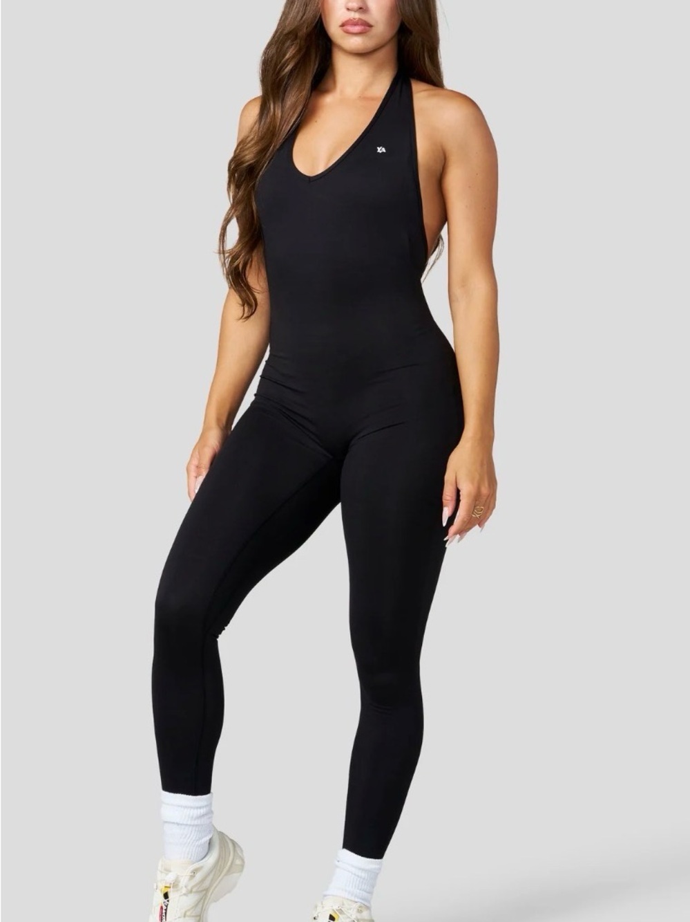 YoungLA Black Halter-Back Fitted Jumpsuit
